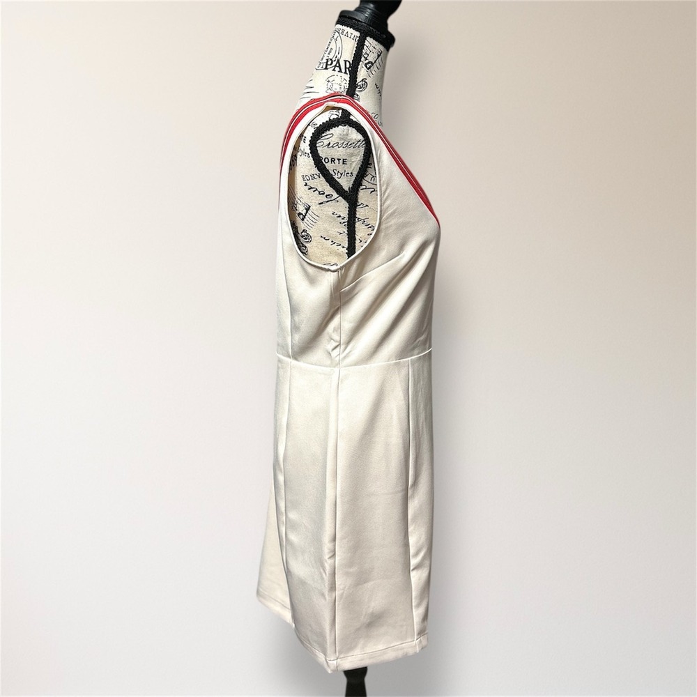 NWT English Factory Anthropologie L Beige Sleeveless Dress Varsity Stripe Retro - Picture 3 of 8